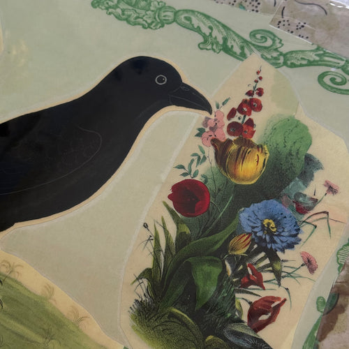 One-of-a-Kind Collaged Raven Mat (#25)
