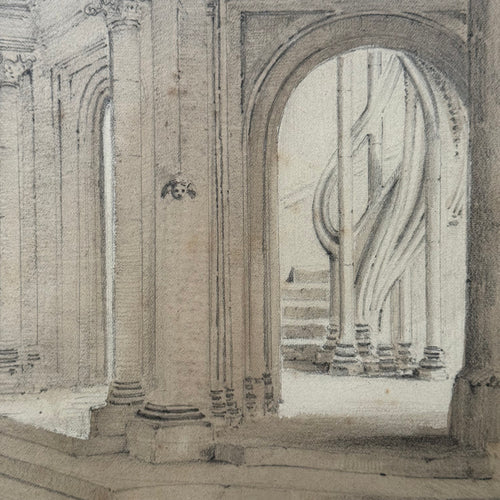 19th Century French Monochromatic Watercolor Painting by Alphonse Baril (#52)