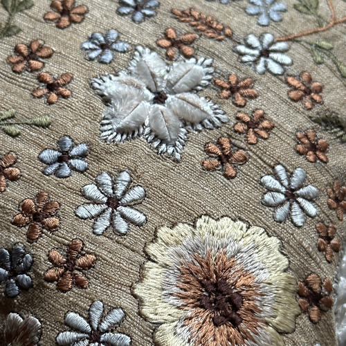 New Nature Embroidered Tussar Silk Cushion in Natural