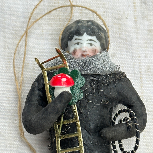 Nostalgic Cotton Chimney Sweeper with Mushroom Ornament