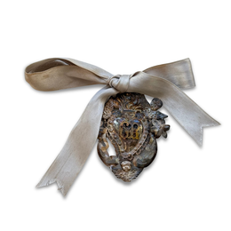 19th-century Italian Ex-Voto Sacred Silver Heart with Ribbon (No. 126)