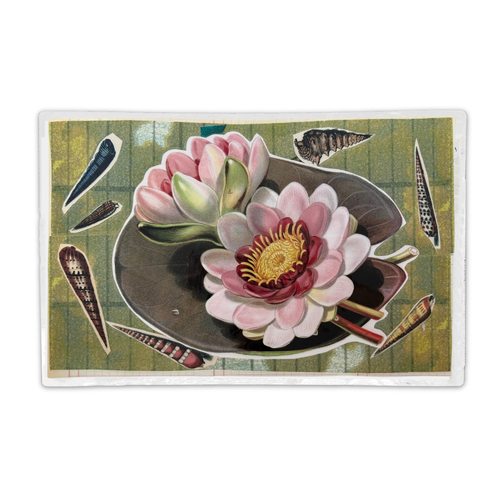 One-of-a-Kind Collaged Lily Pad & Seashell Mat (#27)