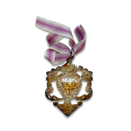19th-century Italian Ex-Voto Sacred Silver Heart with Ribbon (No. 127)