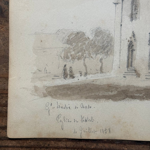 19th Century French Monochromatic Watercolor Painting by Alphonse Baril (#53)