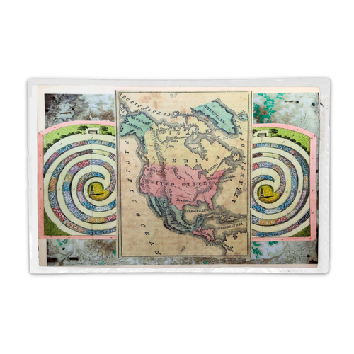 One-of-a-Kind Collaged Map & Maze Mat (#28)