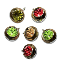 Set of 6 Large Gold and Colorful Ornaments with Reflectors