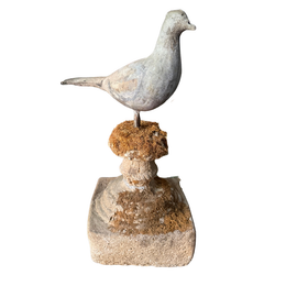 19th-century Cast Stone Garden Stand with Zinc Bird