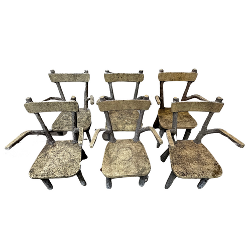 Vintage French Faux Bois Set of 6 Chairs and Table