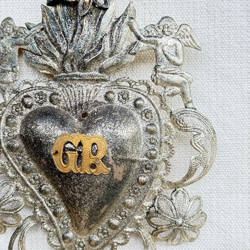 19th-century Italian Ex-Voto Sacred Silver Heart (No. 102)
