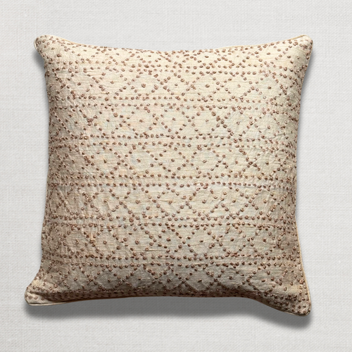 French Knots Embroidered Tassia Cushion in Ivory