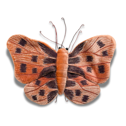 Original Silk Velvet Embroidered Butterfly in Tangerine