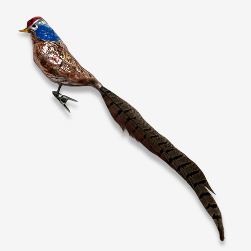 Nostalgic Clip-on Bird Ornament with Long Brown Feather