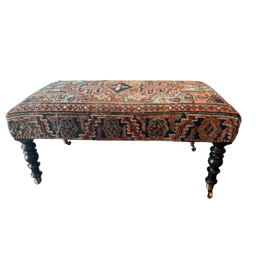 Custom Antique Heriz Rug Ottoman