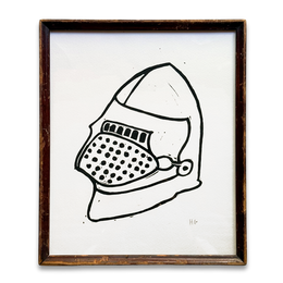 Hugo Guinness "Left Facing Helmet" Linocut in a Vintage Frame