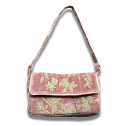 Candolyn Embroidered Silk Velvet Shoulder Bag in Pink Quartz
