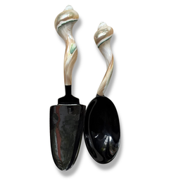 Carved Mother of Pearl Shell and Horn Serving Utensils