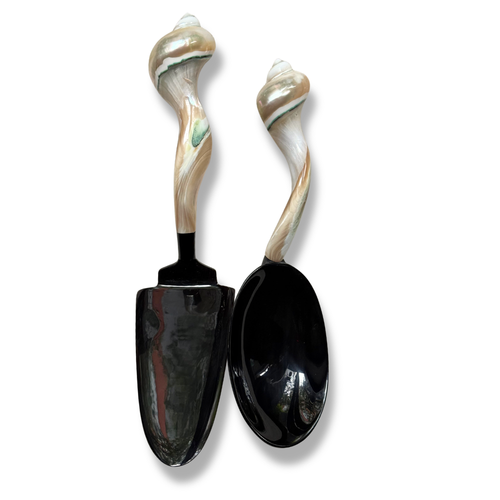 Carved Mother of Pearl Shell and Horn Serving Utensils