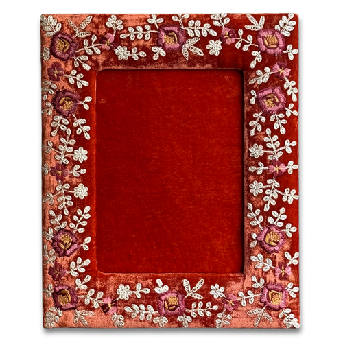 Miranda Silk Velvet Embroidered Tabletop Frame in Burned Tangerine (#2)