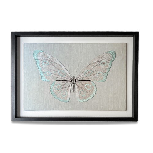 Hand Embroidered "Blue & Silver Butterfly" by Zara Merrick