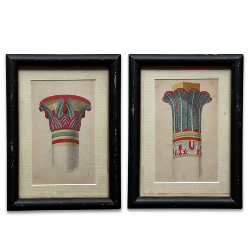 Early 20th-century Framed Egyptian Column Capital Print Pair