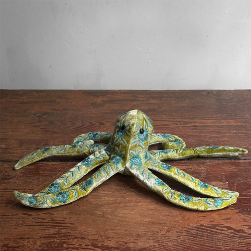 Moira Silk Velvet Embroidered Octopus in Shaded Mint