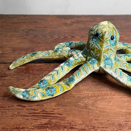 Moira Silk Velvet Embroidered Octopus in Shaded Mint