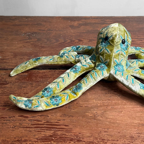 Moira Silk Velvet Embroidered Octopus in Shaded Mint