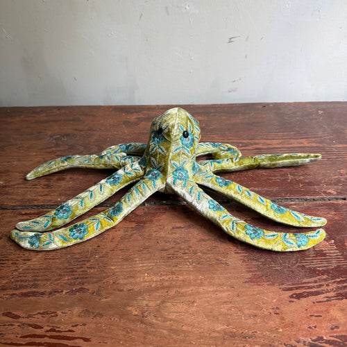 Moira Silk Velvet Embroidered Octopus in Shaded Mint
