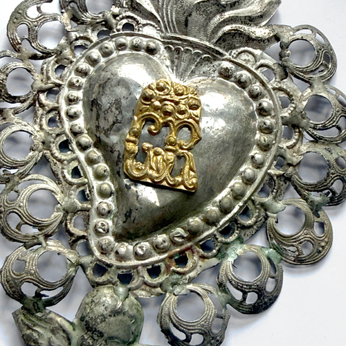 19th-century Italian Ex-Voto Sacred Silver Heart (#2)