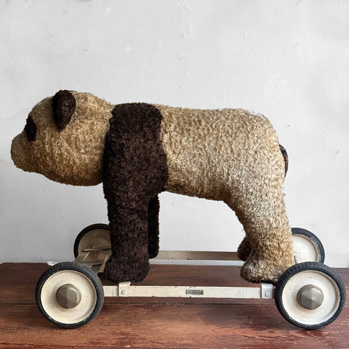 Vintage French Toy Panda on Wheels