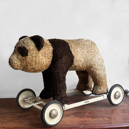 Vintage French Toy Panda on Wheels