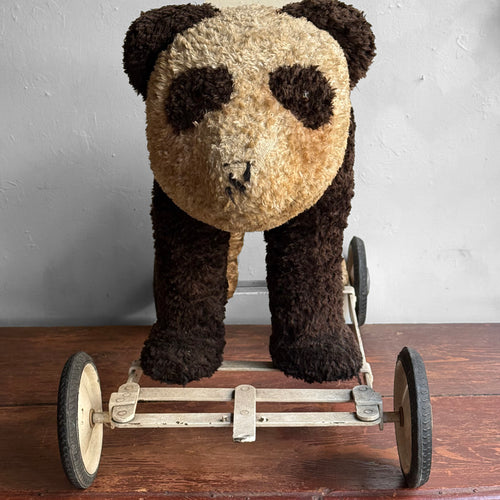 Vintage French Toy Panda on Wheels