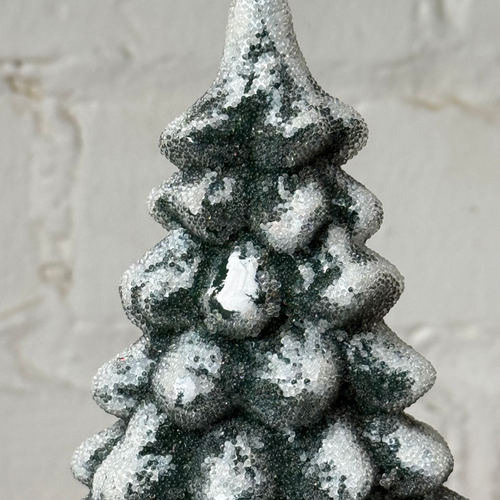 Papier-Mâché Small Dark Green & Beaded Glitter Tree