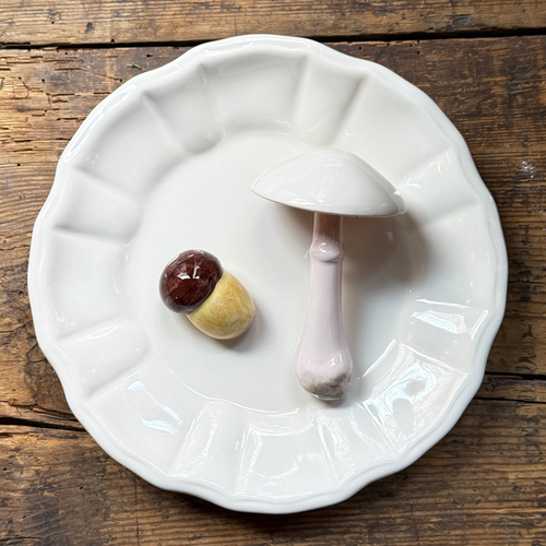 Trompe L'oeil Mushroom Plate with Fluted Rim