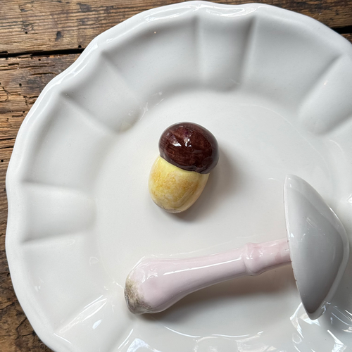 Trompe L'oeil Mushroom Plate with Fluted Rim