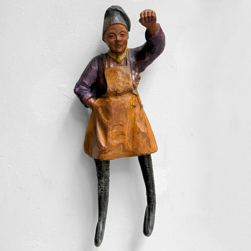 Early 20th-century Carved Alpine Hunter Decorative Coat Hook (#9)