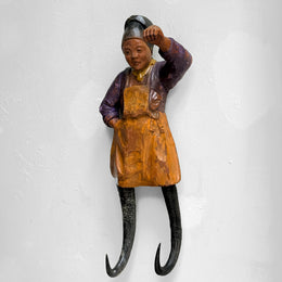 Early 20th-century Carved Alpine Hunter Decorative Coat Hook (#9)