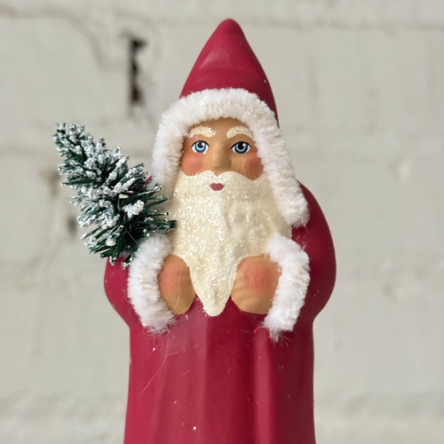 Papier-Mâché Santa with Tree in Old Red