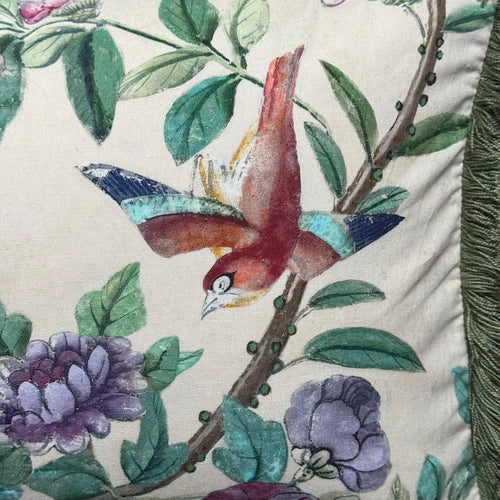Small Canton Fringe Pillow in Green (No. 70A) with Linen Backing (#SM-61)