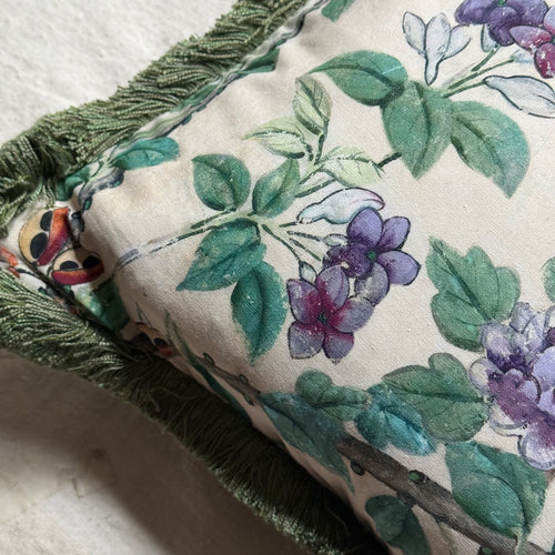 Small Canton Fringe Pillow in Green (No. 70A) with Linen Backing (#SM-61)