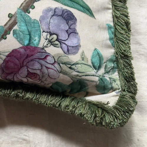 Small Canton Fringe Pillow in Green (No. 70A) with Linen Backing (#SM-61)