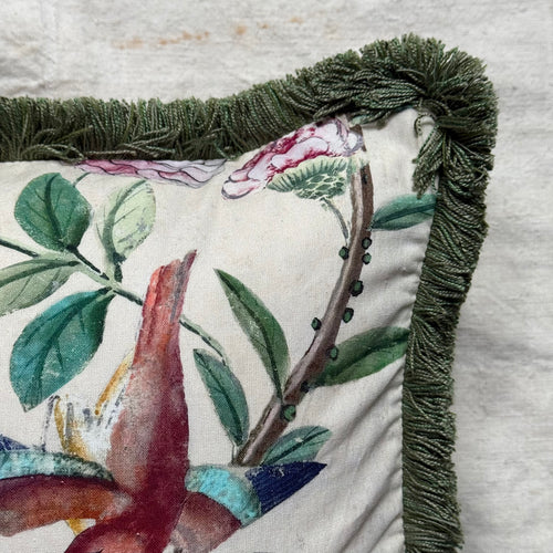 Small Canton Fringe Pillow in Green (No. 70A) with Linen Backing (#SM-61)