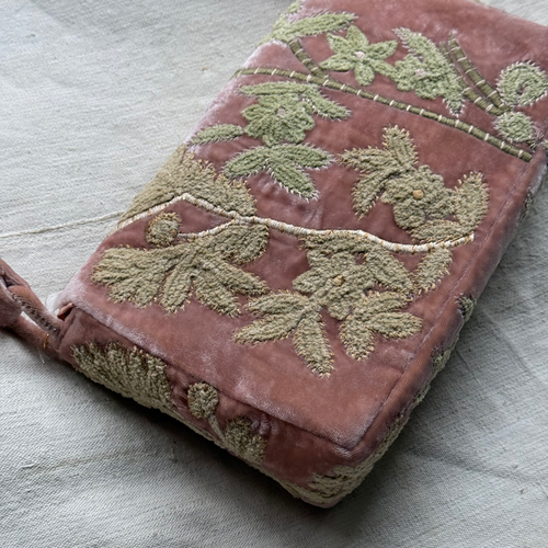 Candolyn Embroidered Silk Velvet Shoulder Bag in Pink Quartz