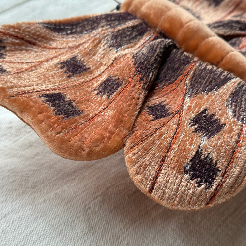 Original Silk Velvet Embroidered Butterfly in Tangerine