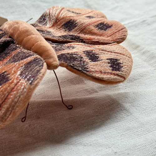 Original Silk Velvet Embroidered Butterfly in Tangerine