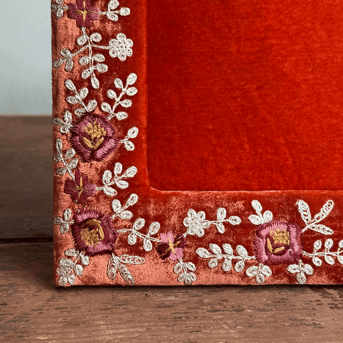 Miranda Silk Velvet Embroidered Tabletop Frame in Burned Tangerine (#2)