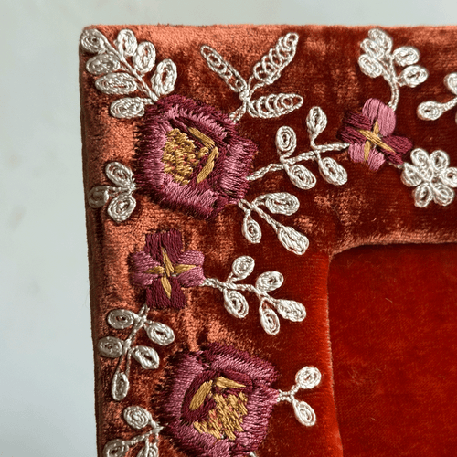 Miranda Silk Velvet Embroidered Tabletop Frame in Burned Tangerine (#2)