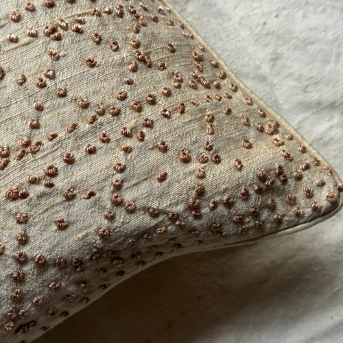 French Knots Embroidered Tassia Cushion in Ivory