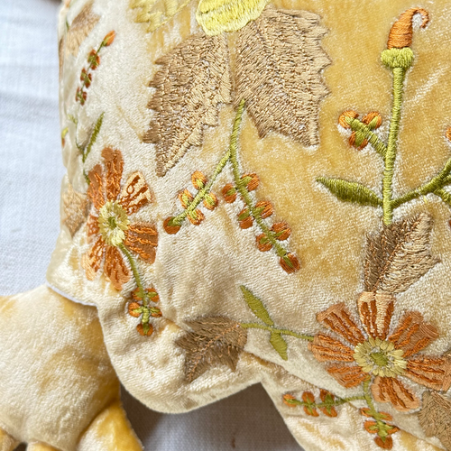 Alba Embroidered Big Silk Velvet Turtle in Corn Yellow