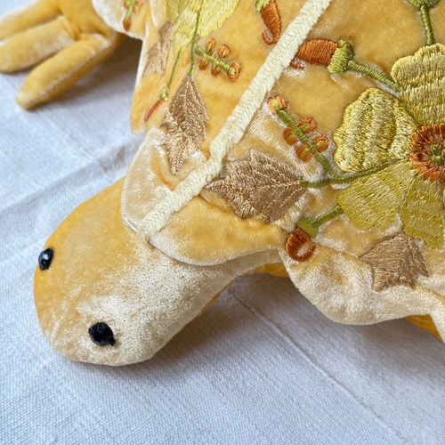 Alba Embroidered Big Silk Velvet Turtle in Corn Yellow
